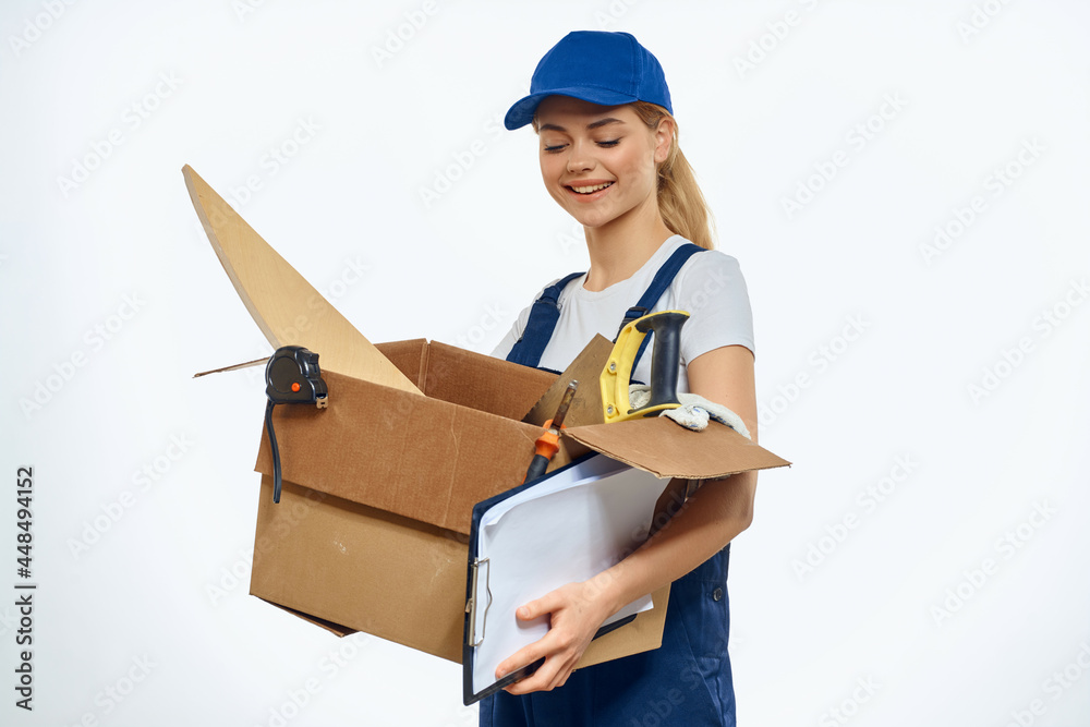 woman in construction uniform blue service professional cap woman in construction uniform blue service professional cap