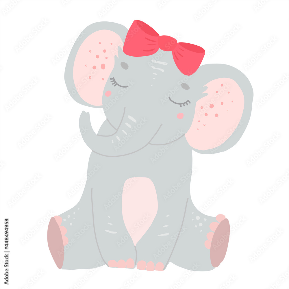 Cartoon elephant baby print for print design. Doodle vector illustration. Cartoon elephant baby print for print design. Doodle vector illustration.