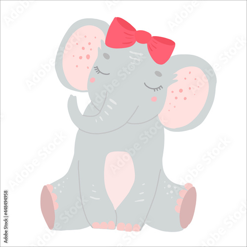 Cartoon elephant baby print for print design. Doodle vector illustration.