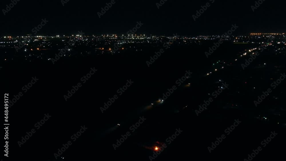 Aerial view of vehicle lights seen in dark Aerial view of vehicle lights seen in dark