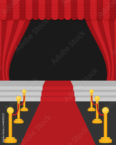 A stage with a red carpet illustration. Flat vector.