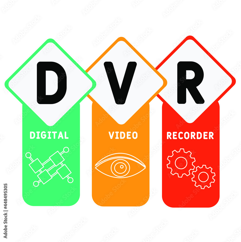 DVR - Digital Video Recorder acronym. business concept background.  vector illustration concept with keywords and icons. lettering illustration with icons for web banner, flyer, landing
