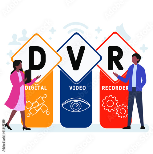 Flat design with people. DVR - Digital Video Recorder acronym. business concept background. Vector illustration for website banner, marketing materials, business presentation, online advertising