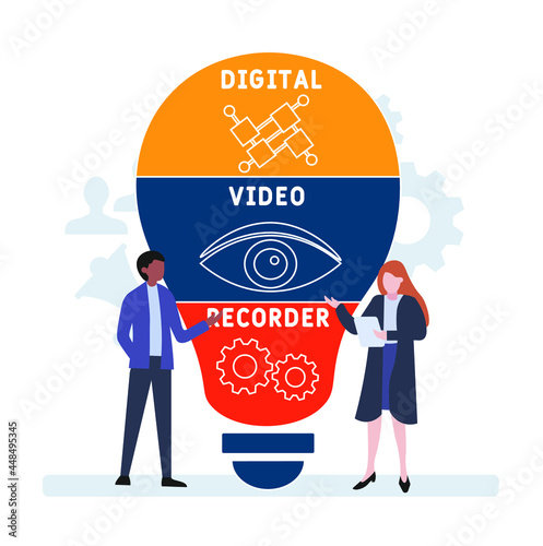 Flat design with people. DVR - Digital Video Recorder acronym. business concept background. Vector illustration for website banner, marketing materials, business presentation, online advertising