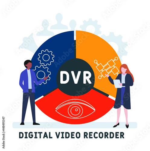 Flat design with people. DVR - Digital Video Recorder acronym. business concept background. Vector illustration for website banner, marketing materials, business presentation, online advertising