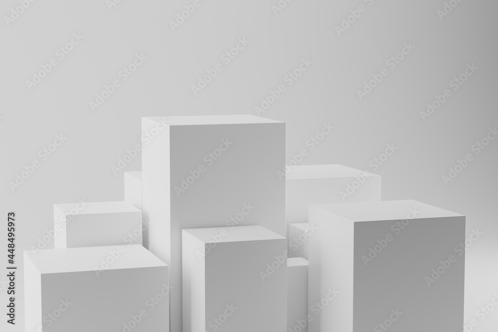 3d illustration of white cubes. Geometric square blocks pattern. Podium for presentation product. Volumetric abstract backgorund 3d illustration of white cubes. Geometric square blocks pattern. Podium for presentation product. Volumetric abstract backgorund