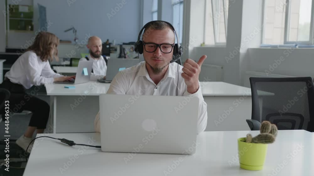 Focused office worker chat online Focused office worker chat online