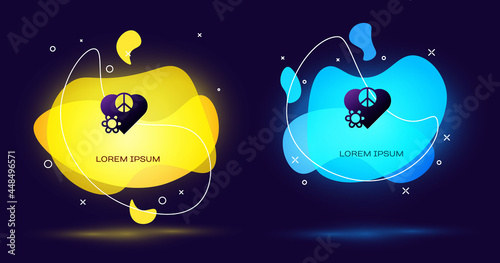 Black Love peace icon isolated on black background. Hippie symbol of peace. Abstract banner with liquid shapes. Vector