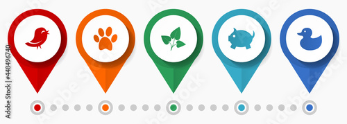 Animal, nature and environment concept vector icon set, flat design pointers, infographic template