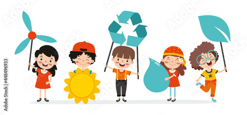 Concept Of Ecology With Cartoon Kids