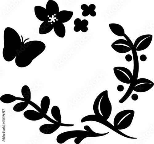 草花の円形デコレーションイラスト