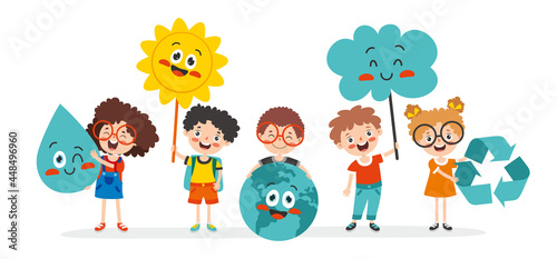 Concept Of Ecology With Cartoon Kids