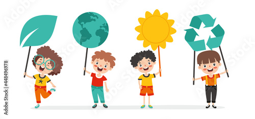 Concept Of Ecology With Cartoon Kids