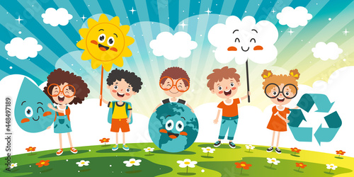 Concept Of Ecology With Cartoon Kids
