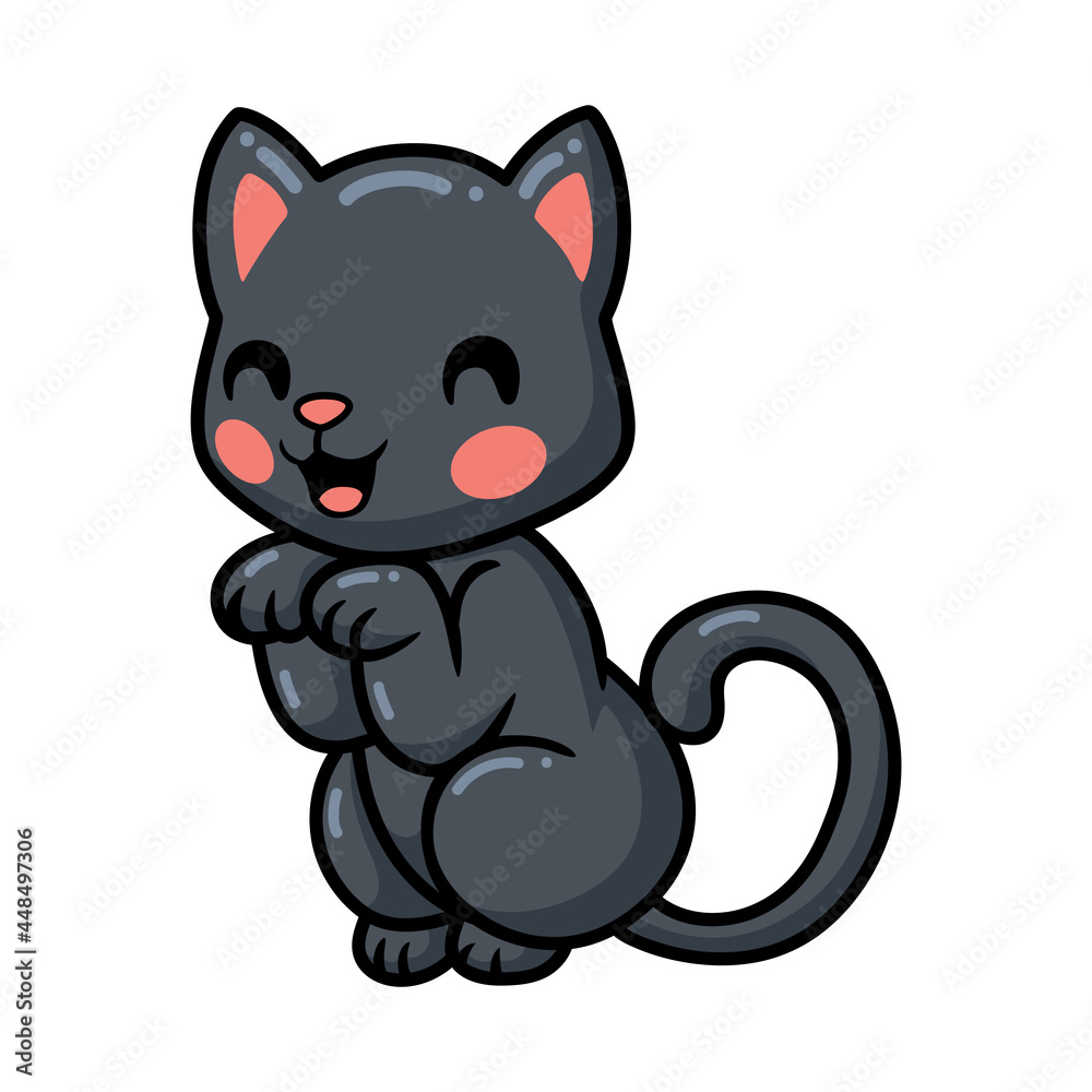 Obraz premium Cute black little cat cartoon posing