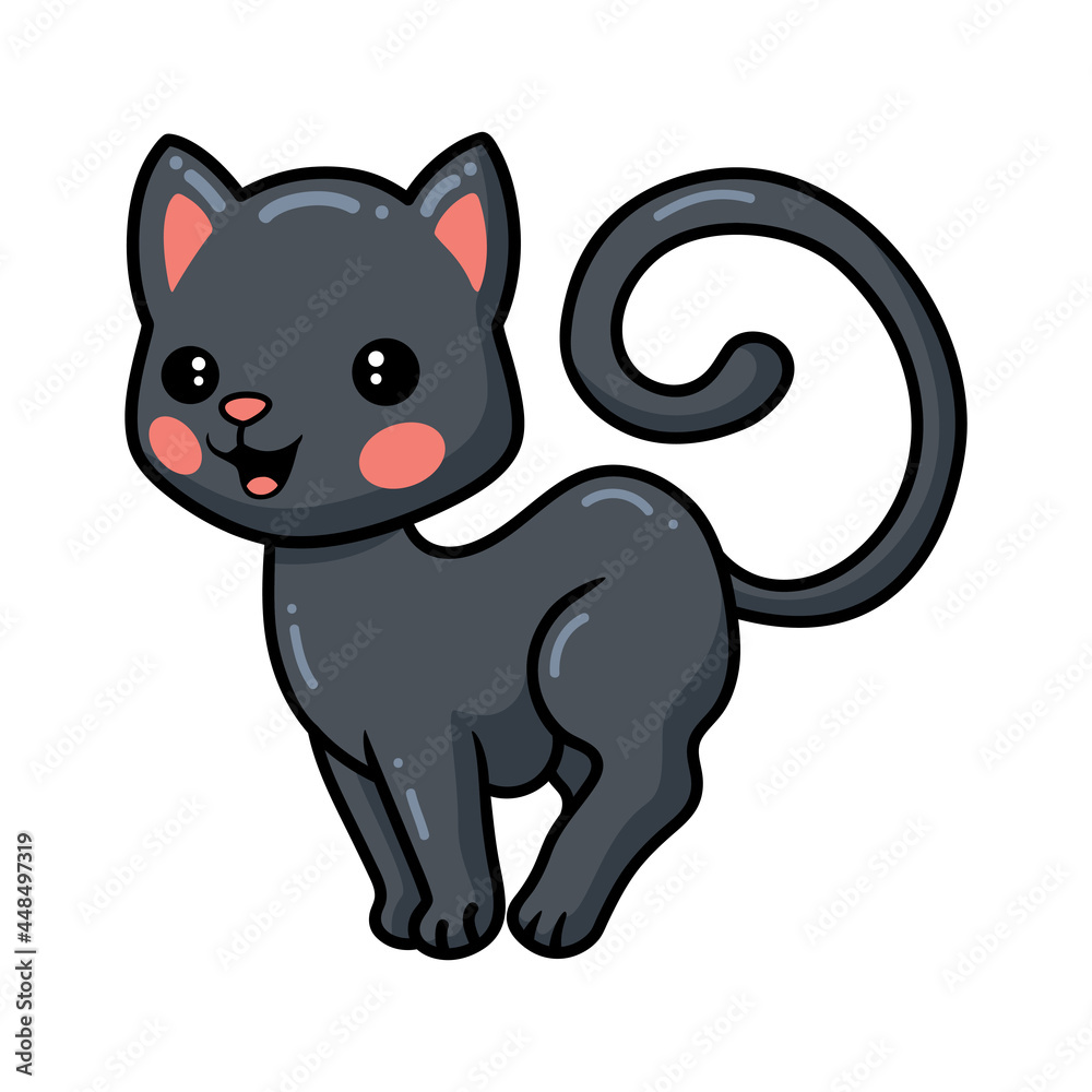 Cute black little cat cartoon posing Cute black little cat cartoon posing