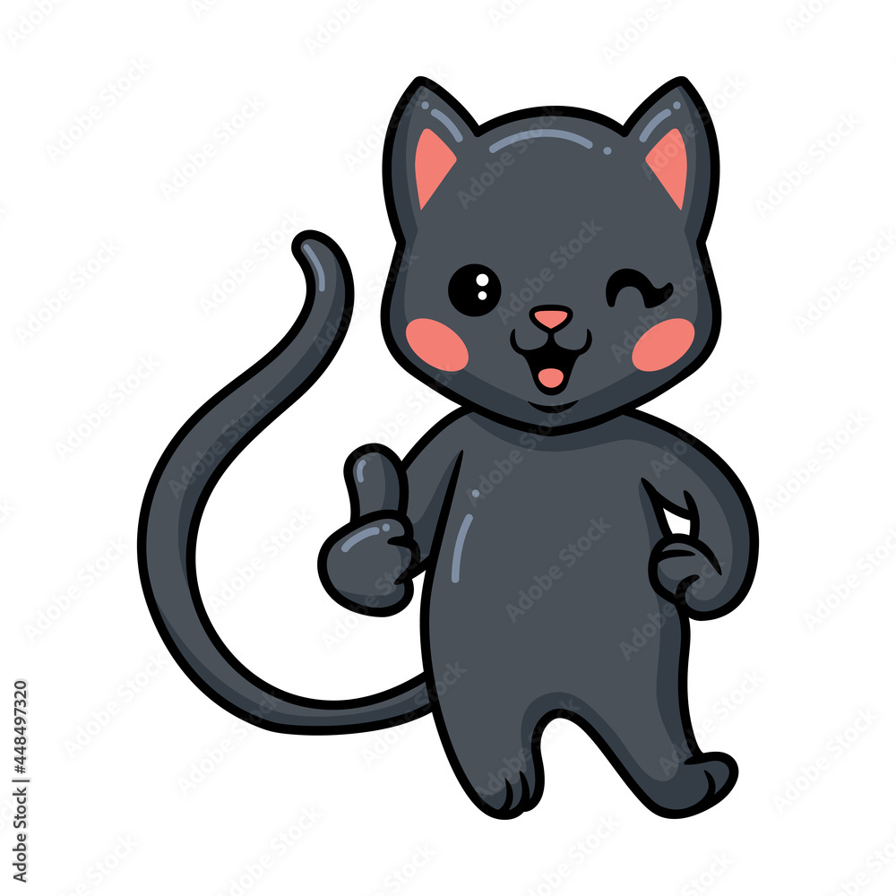 Cute black little cat cartoon giving thumb up Cute black little cat cartoon giving thumb up