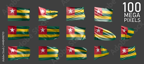 many different pictures of Togo flag isolated on grey background - 3D illustration of object