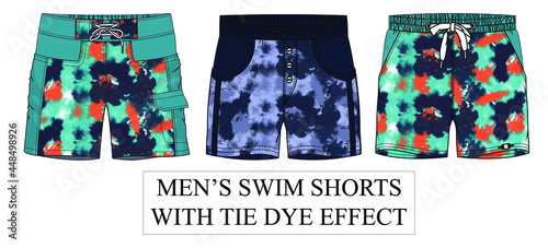 men's swim shorts, swim shorts sketch, tie dye, tie dye effect, men's swim shorts collection