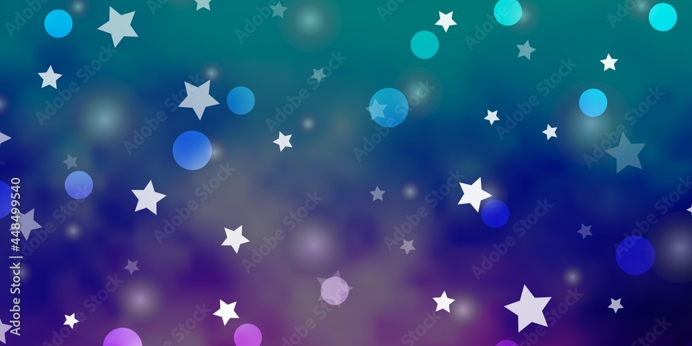 Light Pink, Blue vector background with circles, stars.
