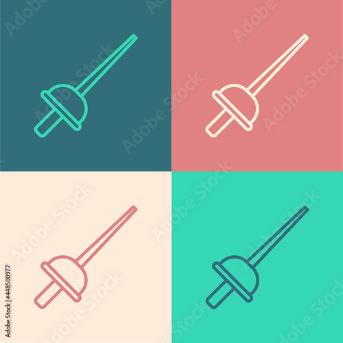 Pop art line Fencing icon isolated on color background. Sport equipment. Vector