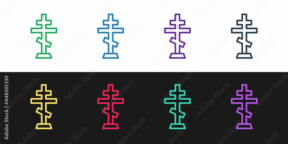 Set line Christian cross icon isolated on black and white background. Church cross. Vector Set line Christian cross icon isolated on black and white background. Church cross. Vector