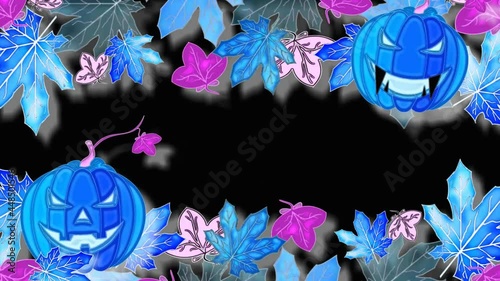 beautiful autumn animation with leaves and pumpkins in neon color
