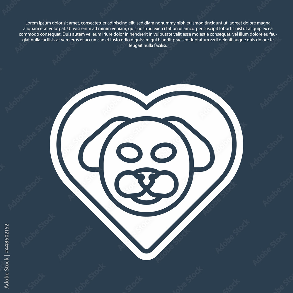 Blue line Heart with dog icon isolated on blue background. Pet paw in heart. Love to the animals. Vector Blue line Heart with dog icon isolated on blue background. Pet paw in heart. Love to the animals. Vector