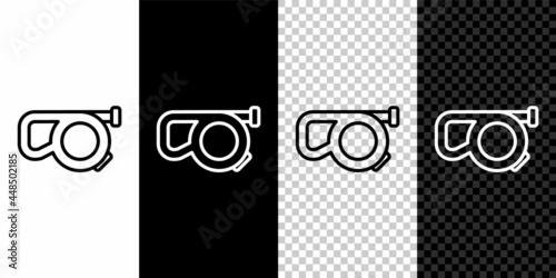 Set line Retractable cord leash with carabiner icon isolated on black and white, transparent background. Pet dog lead. Animal accessory for outdoors walk. Vector