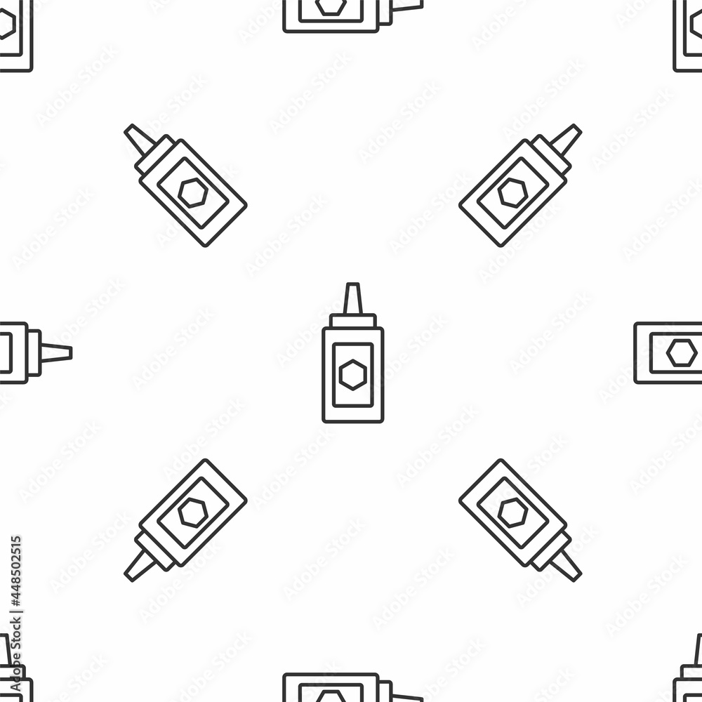 Grey line Jar of honey icon isolated seamless pattern on white background. Food bank. Sweet natural food symbol. Vector Grey line Jar of honey icon isolated seamless pattern on white background. Food bank. Sweet natural food symbol. Vector