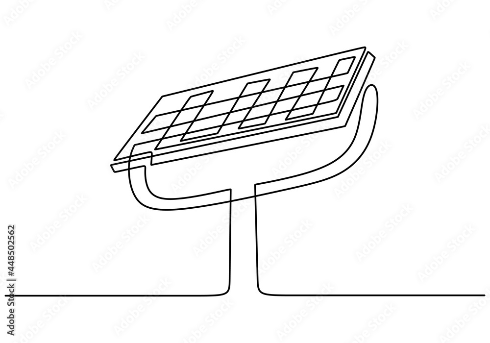 One continuous drawn single art line doodle sketch solar panel battery ...