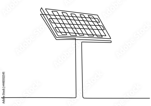 One continuous drawn single art line doodle sketch solar panel battery minimalism style isolated on white background. The concept clean ecological renewable energy, ecology. Vector illustration