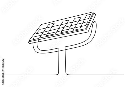 One continuous drawn single art line doodle sketch solar panel battery minimalism style isolated on white background. The concept clean ecological renewable energy, ecology. Vector illustration