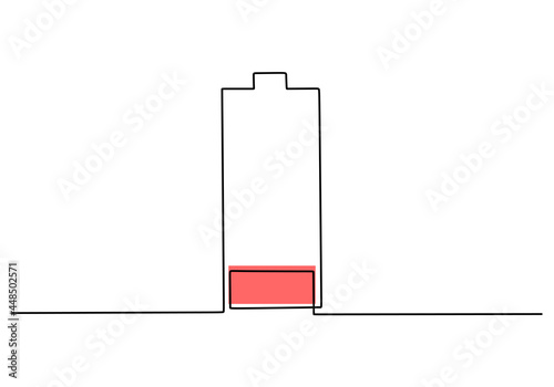 Continuous line art of battery low charge. Smartphone battery icon symbol industry technology concept. Battery charging indicator hand drawing sketch vector illustration on white background