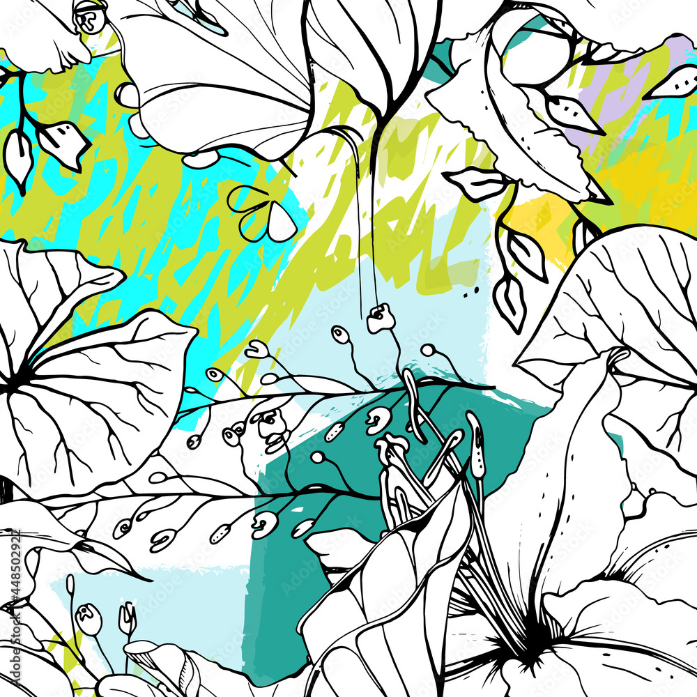 Fototapeta premium Floral Geometric Print Tropical Jungle Leaf Brush