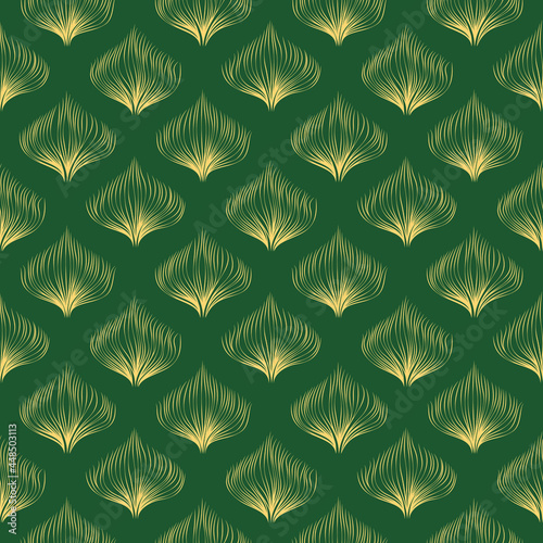 Floral seamless vector pattern in Art Deco style. Vintage feathers for wallpaper, covers, fabric, textiles, websites, backgrounds, packaging