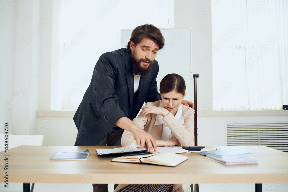 man harassing secretary at work harassment boss work problem man harassing secretary at work harassment boss work problem