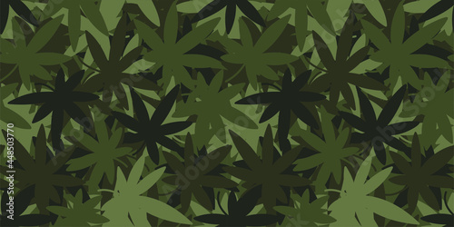 Abstract Khaki Texture Camouflage With Cannabis Leaves Seamless Pattern Background Vector Illustration