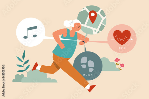 Senior using smartwatch for a run