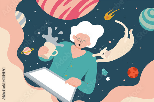 Senior browsing digital tablet