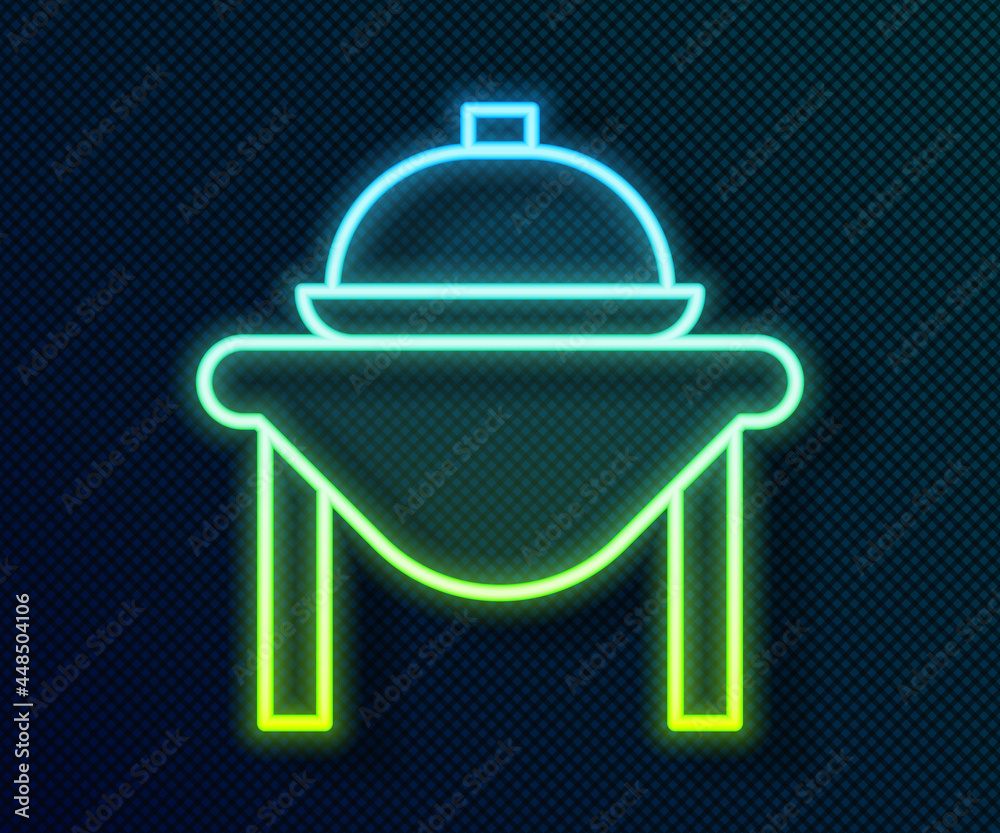 Glowing neon line Table food icon isolated on black background. Vector Glowing neon line Table food icon isolated on black background. Vector