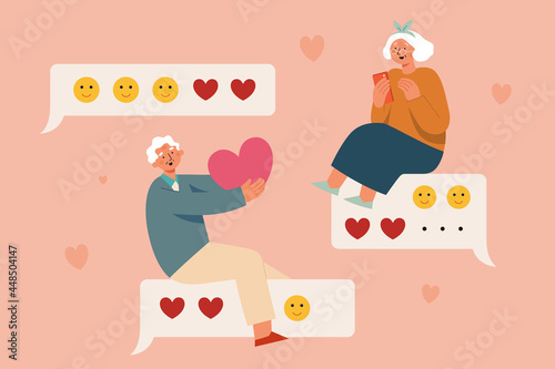 Seniors couple sending messages