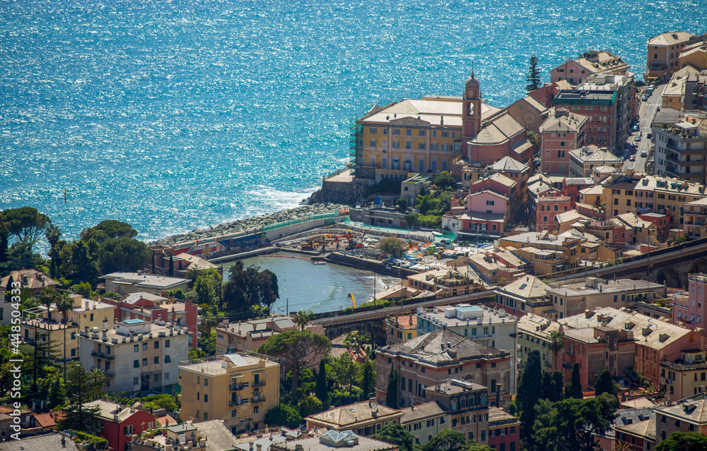 Aerial view of the small port of Nervi in Genoa, Italy