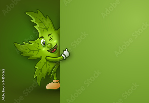 Cute cartoon Marijuana leaf with big signboard.