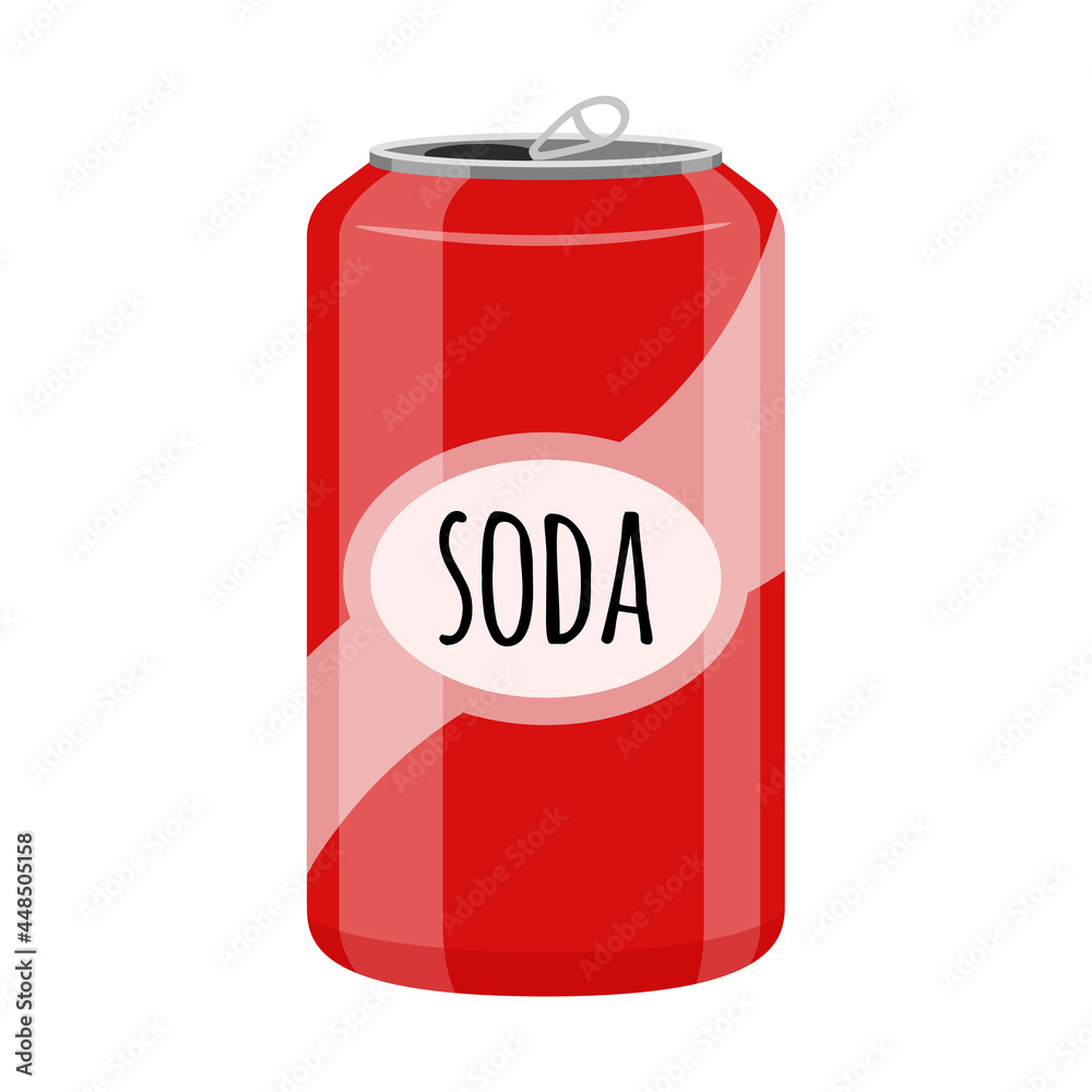 An open red soda can. Sweet soda, fast food, drink, harmful to teeth ...