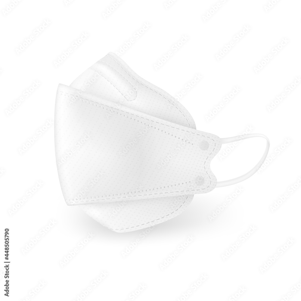 Medical mask kf94 side view, new design, 3D design, excellent protection against viruses, dust and odors. Realistic file. - obrazy, fototapety, plakaty 