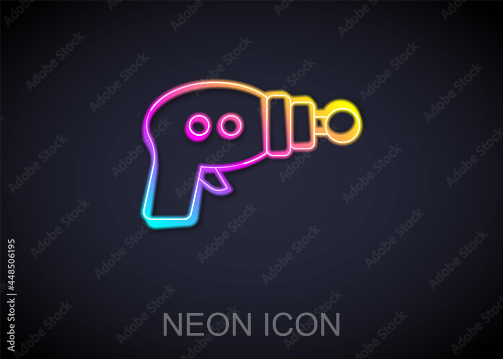 Glowing neon line Ray gun icon isolated on black background. Laser weapon. Space blaster. Vector Glowing neon line Ray gun icon isolated on black background. Laser weapon. Space blaster. Vector