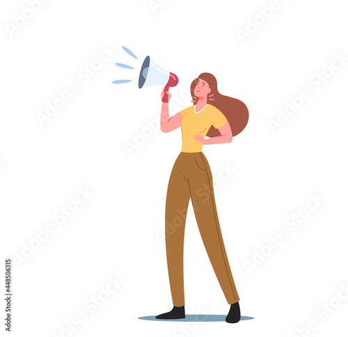 Woman with Pain in Throat Yell to Loudspeaker. Vocal Cords Inflammation, Sickness, Larynx Bacterial or Viral Infection