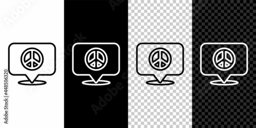 Set line Location peace icon isolated on black and white, transparent background. Hippie symbol of peace. Vector