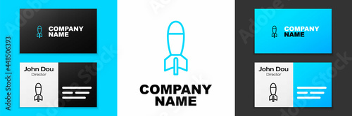 Blue line Rocket launcher with missile icon isolated on white background. Logo design template element. Vector